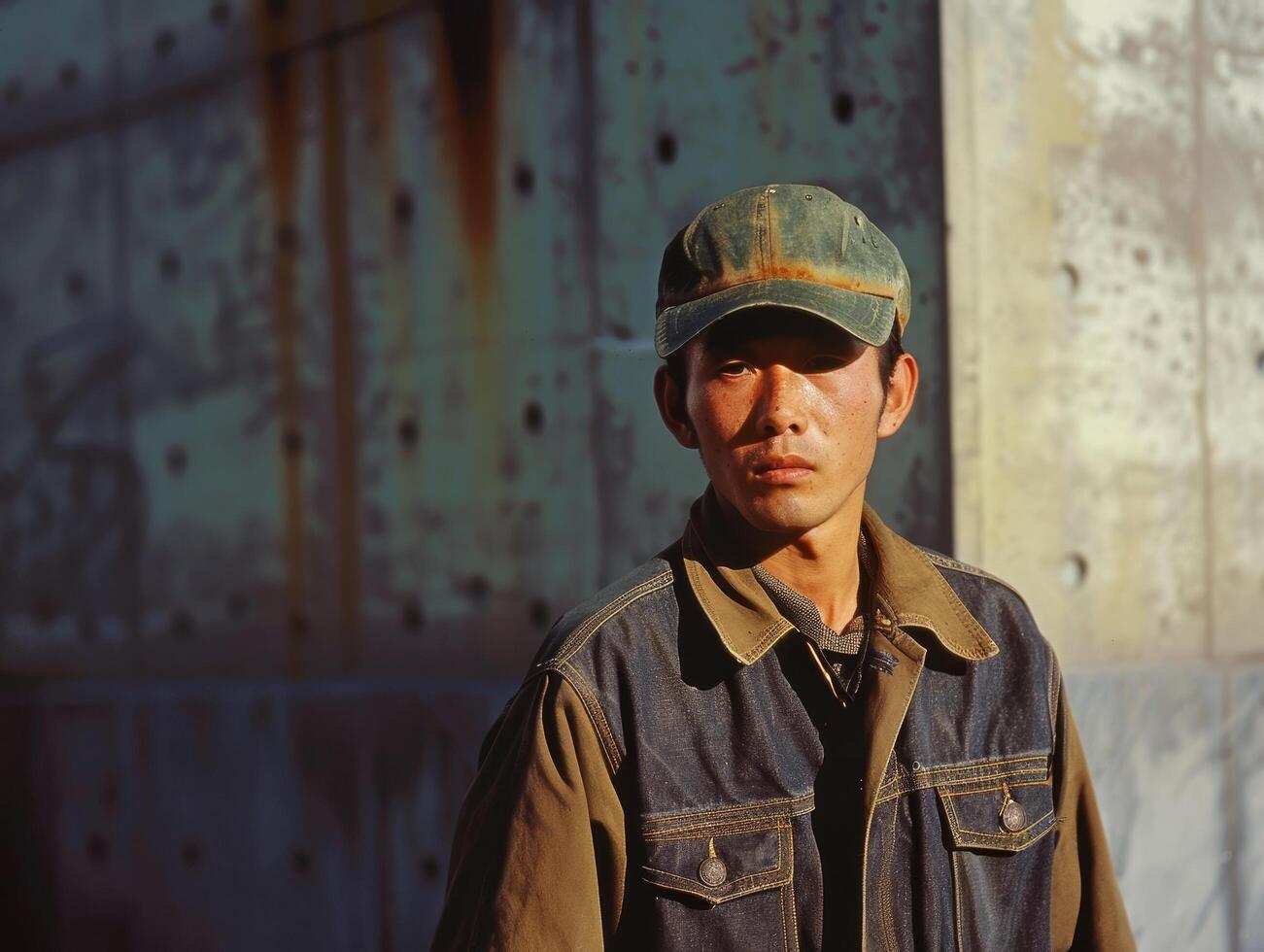 Portrait of a young worker in industrial setting photo