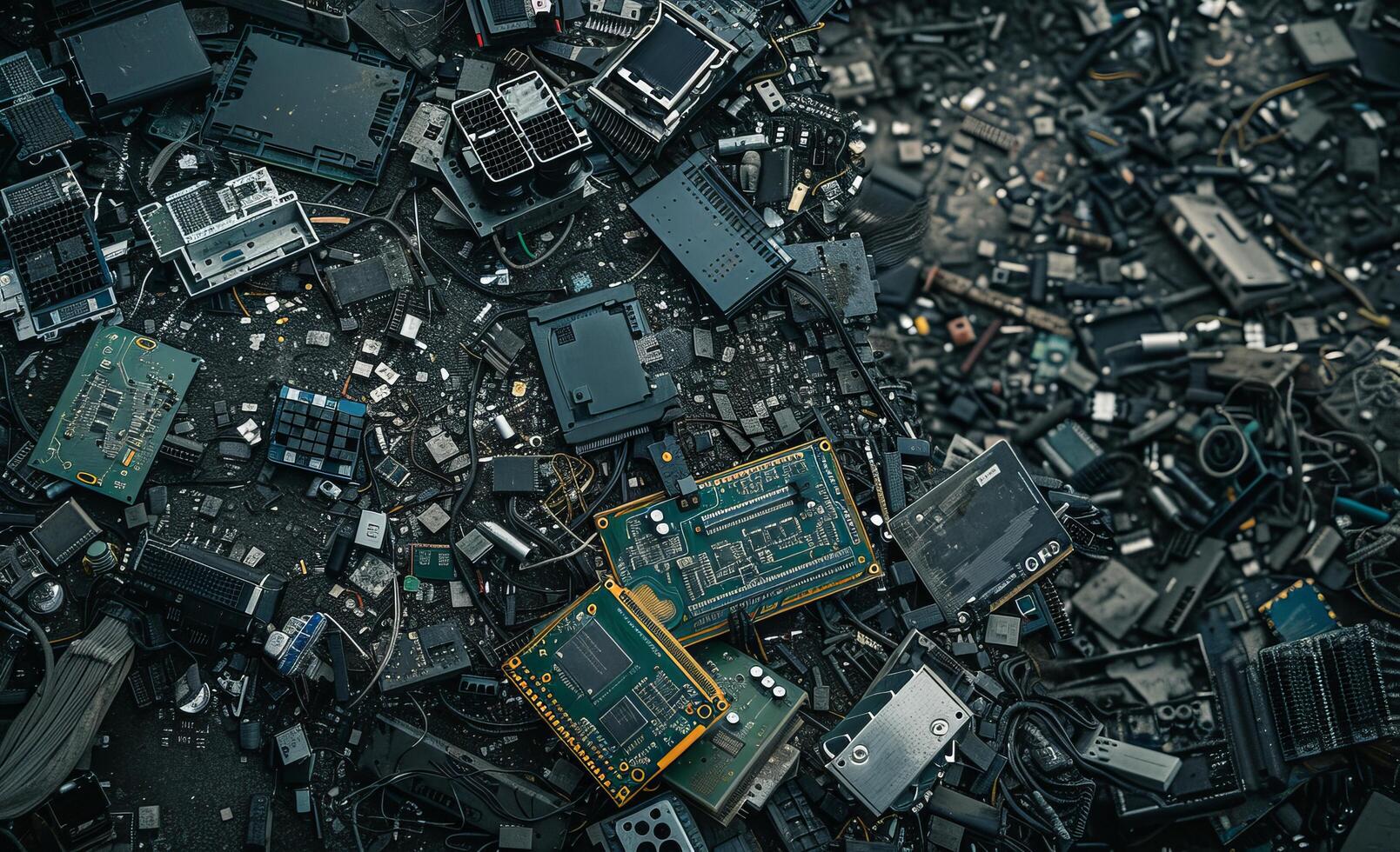 Pile of Electronic Waste Featuring Various Discarded Components photo