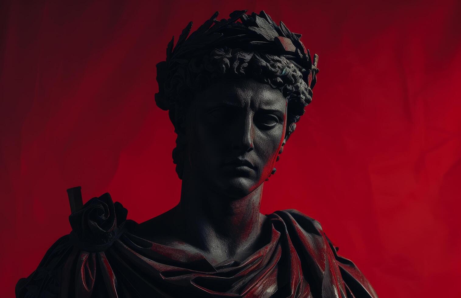 Dramatic Statue of a Classical Figure Against a Red Background photo
