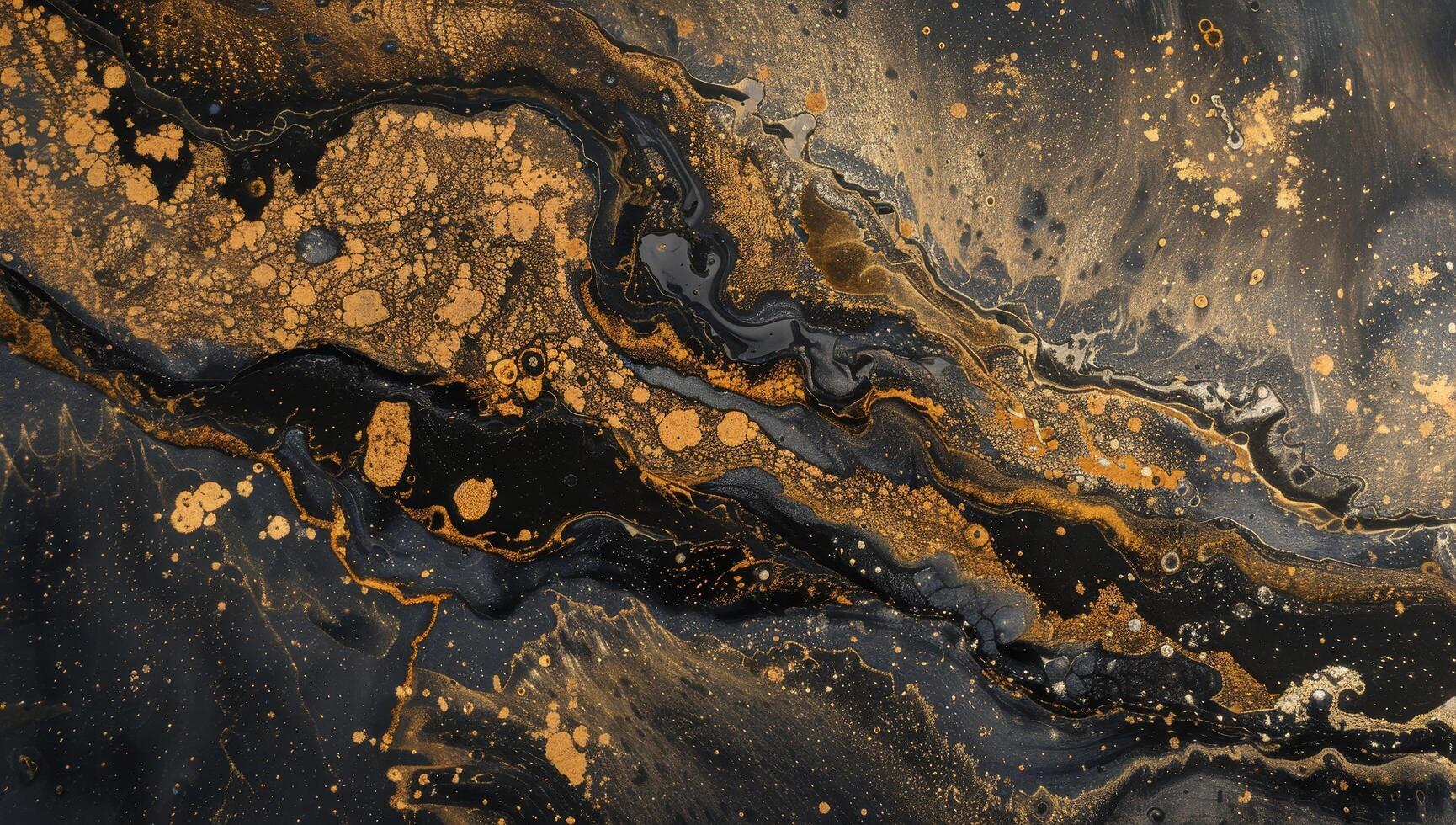 Abstract golden swirls in a dark fluid art pattern photo