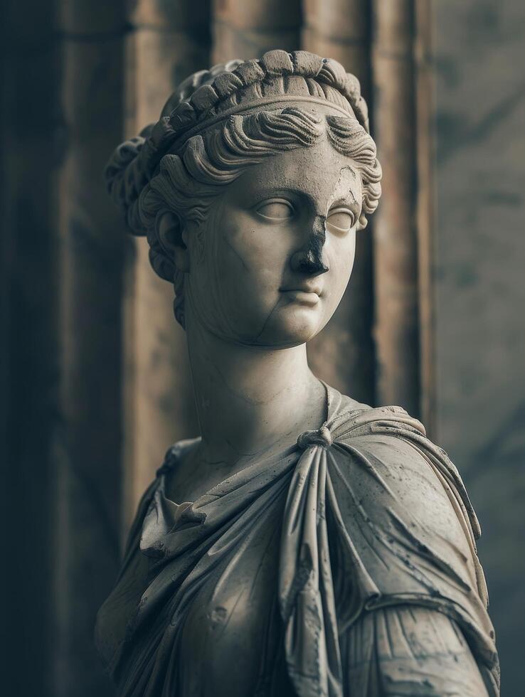 Classic marble statue of a woman in historical attire photo