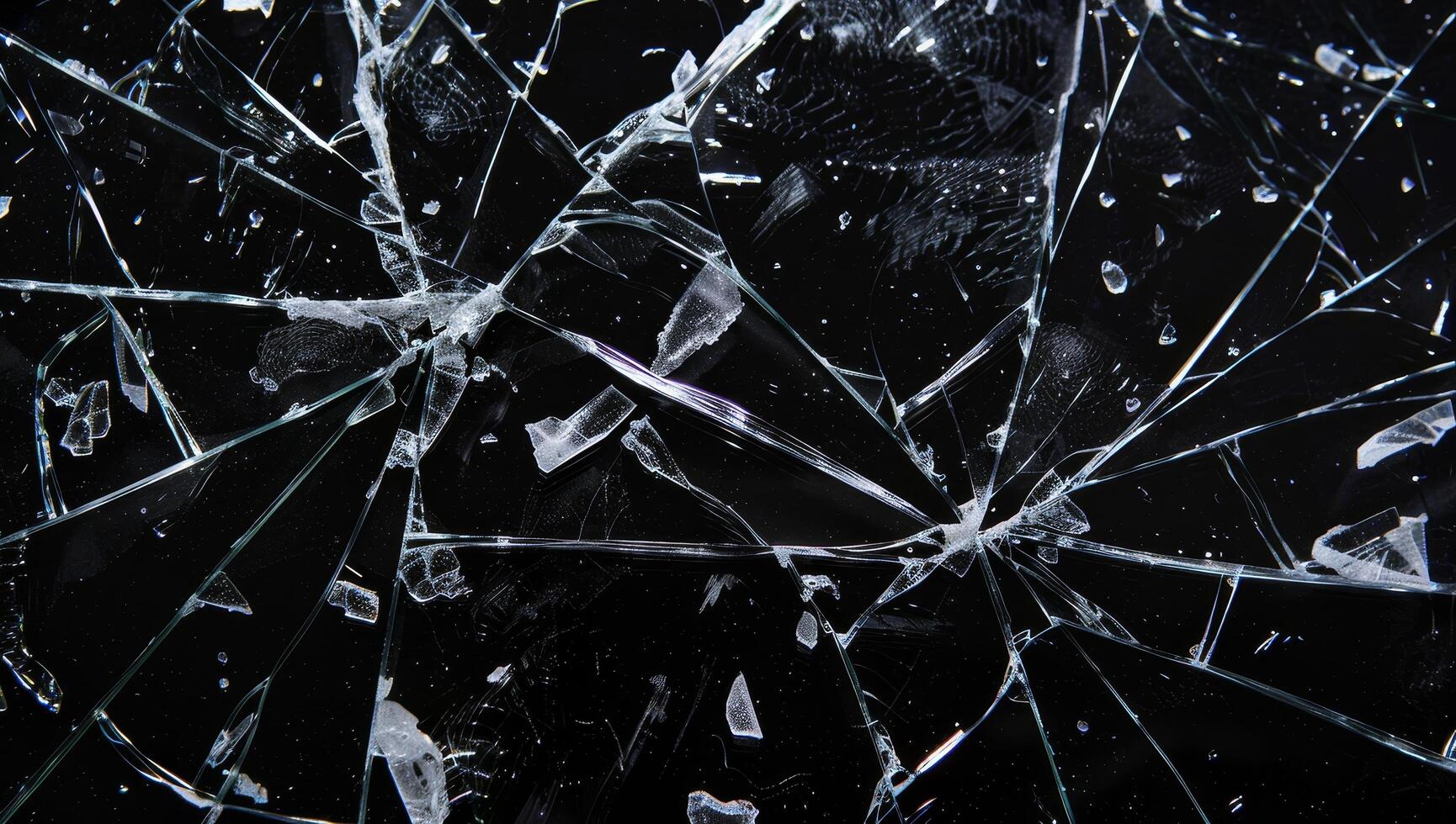 Close up of shattered glass with intricate crack patterns photo