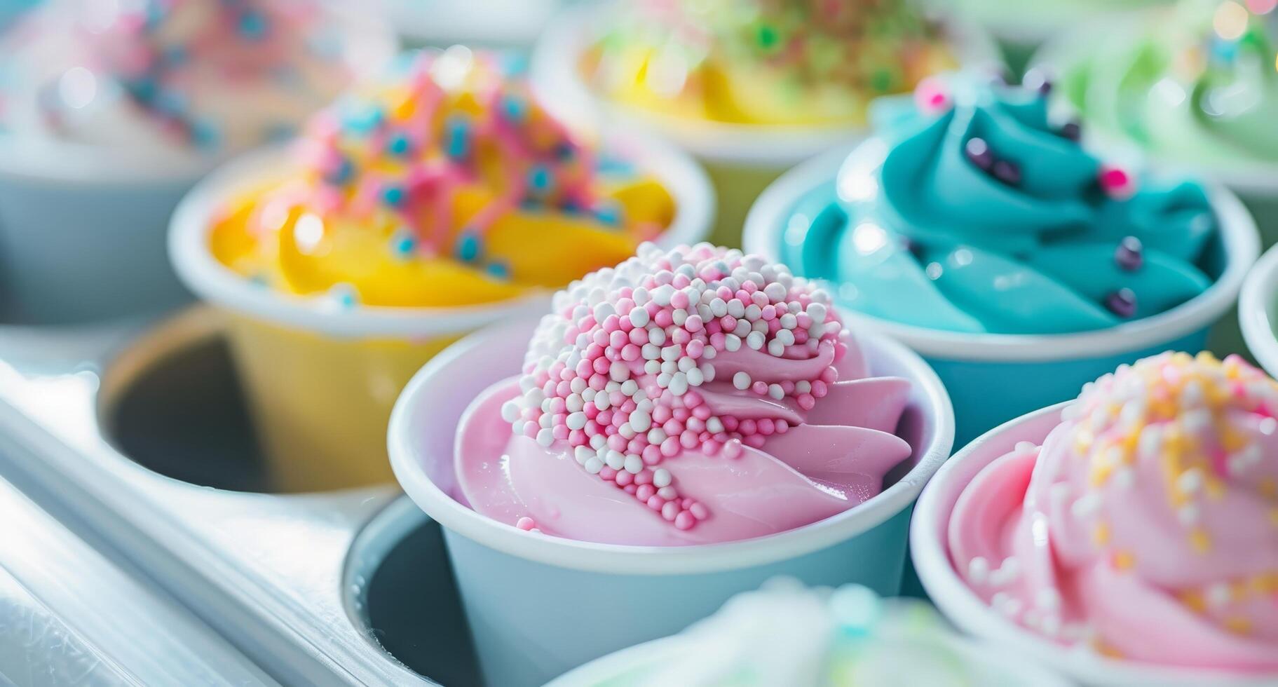 Colorful assorted cupcakes with vibrant icing and sprinkles photo