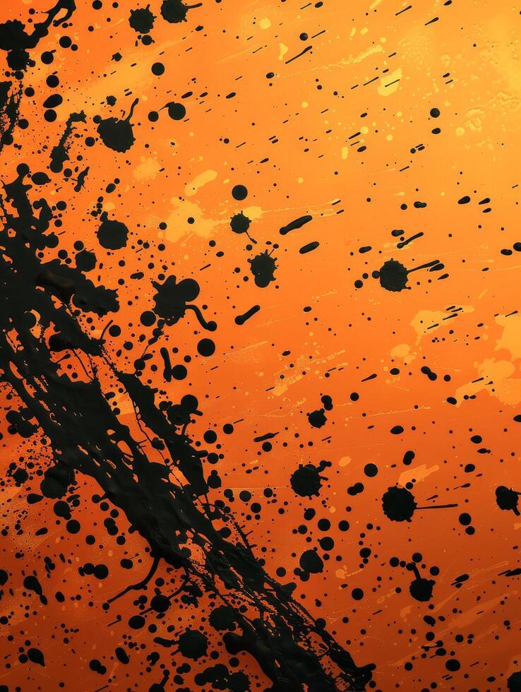 Abstract orange and black paint splatter background photo