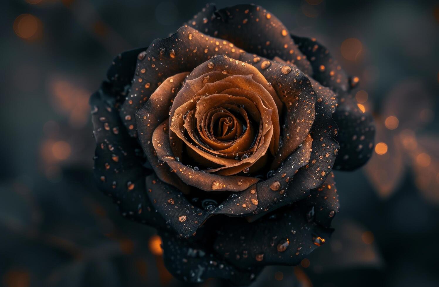 Close up of a Dew Kissed Rose in Moody Lighting photo