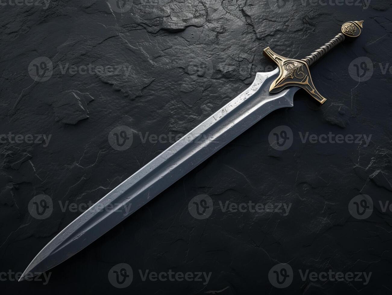 Elegant medieval sword on a dark textured background photo