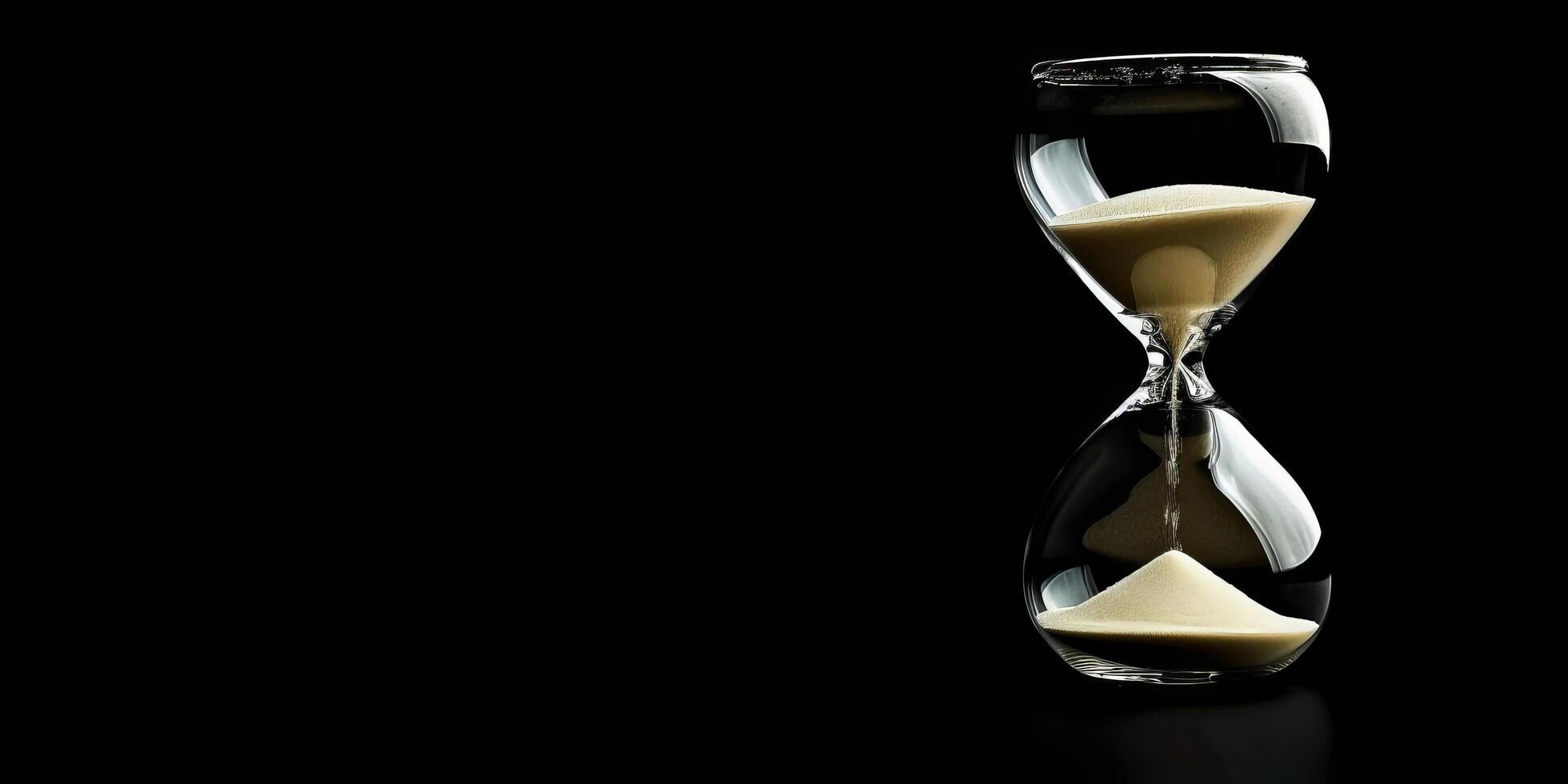 Hourglass on a Black Background Reflecting Time Passing photo