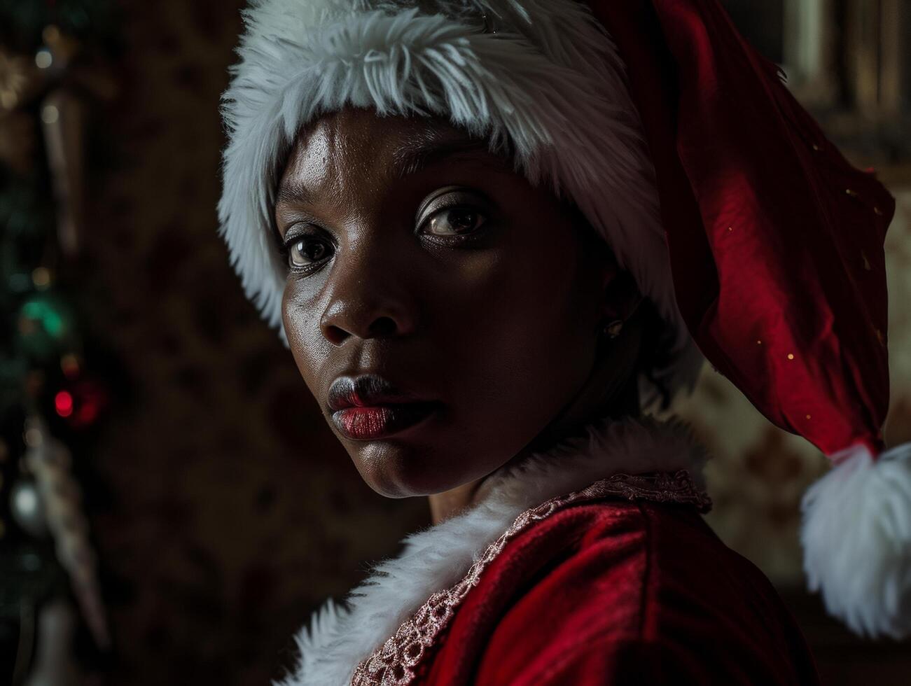 Portrait of a Woman in Santa Hat photo