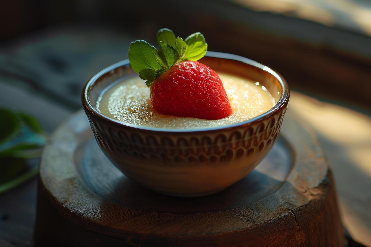 Fresh Strawberry on Top of a Creamy Dessert photo