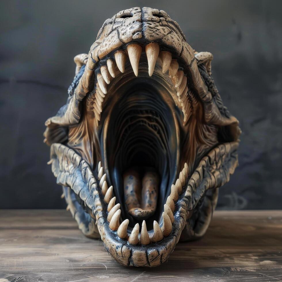 Intricately Carved Wooden Dragon Sculpture photo