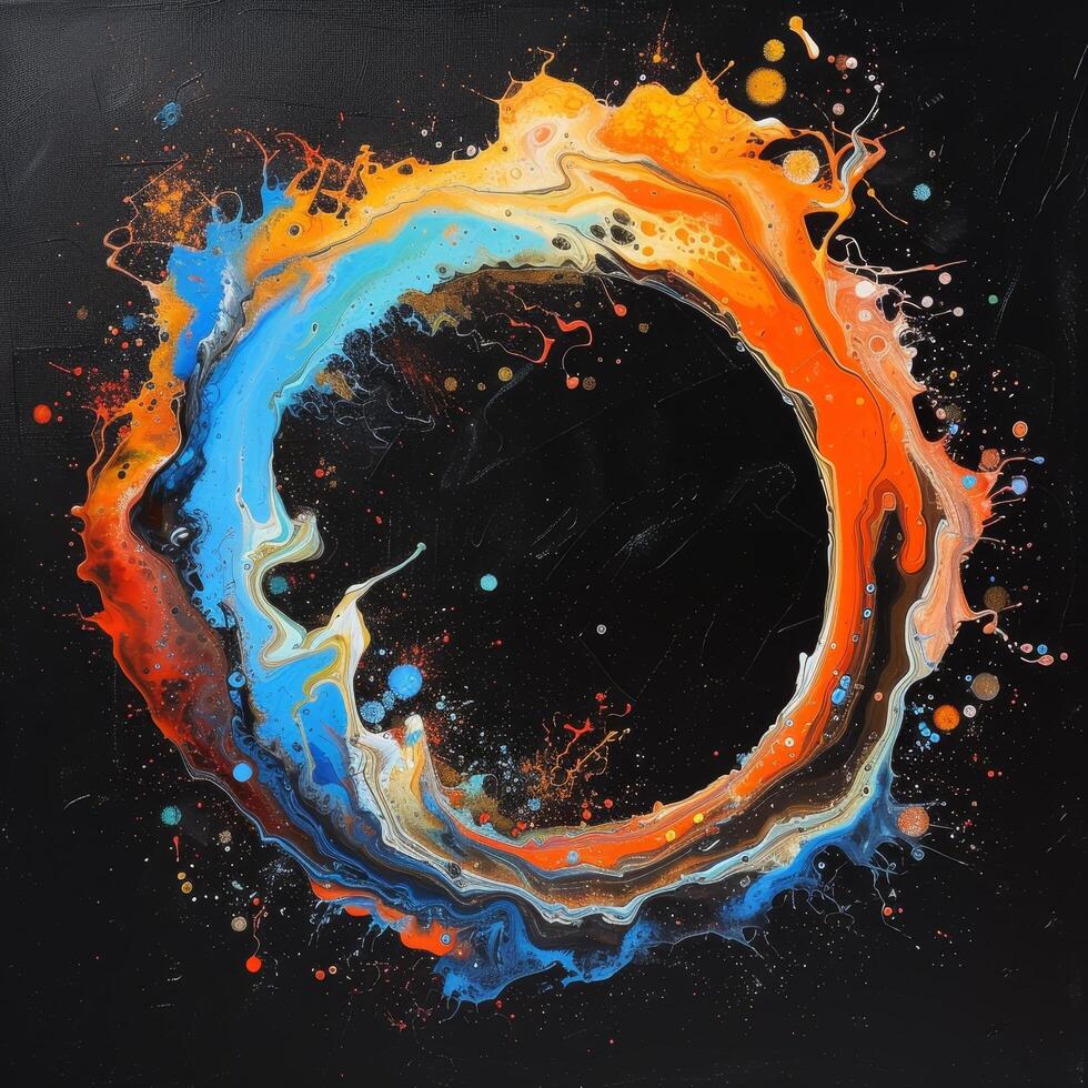 Vibrant Abstract Acrylic Paint Swirl on Canvas photo