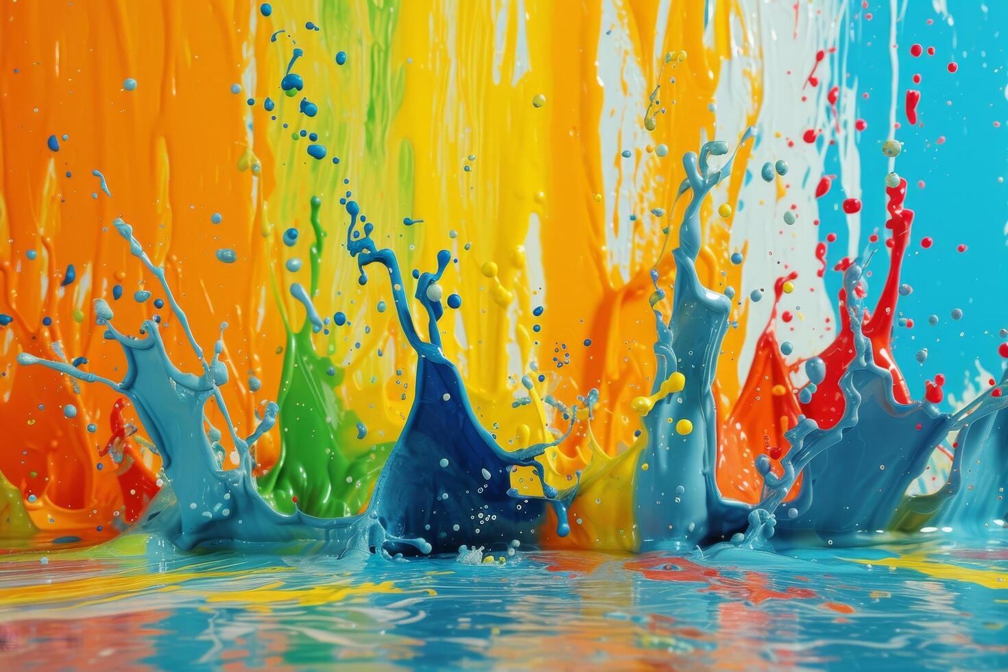 Colorful paint splashes on vibrant background photo