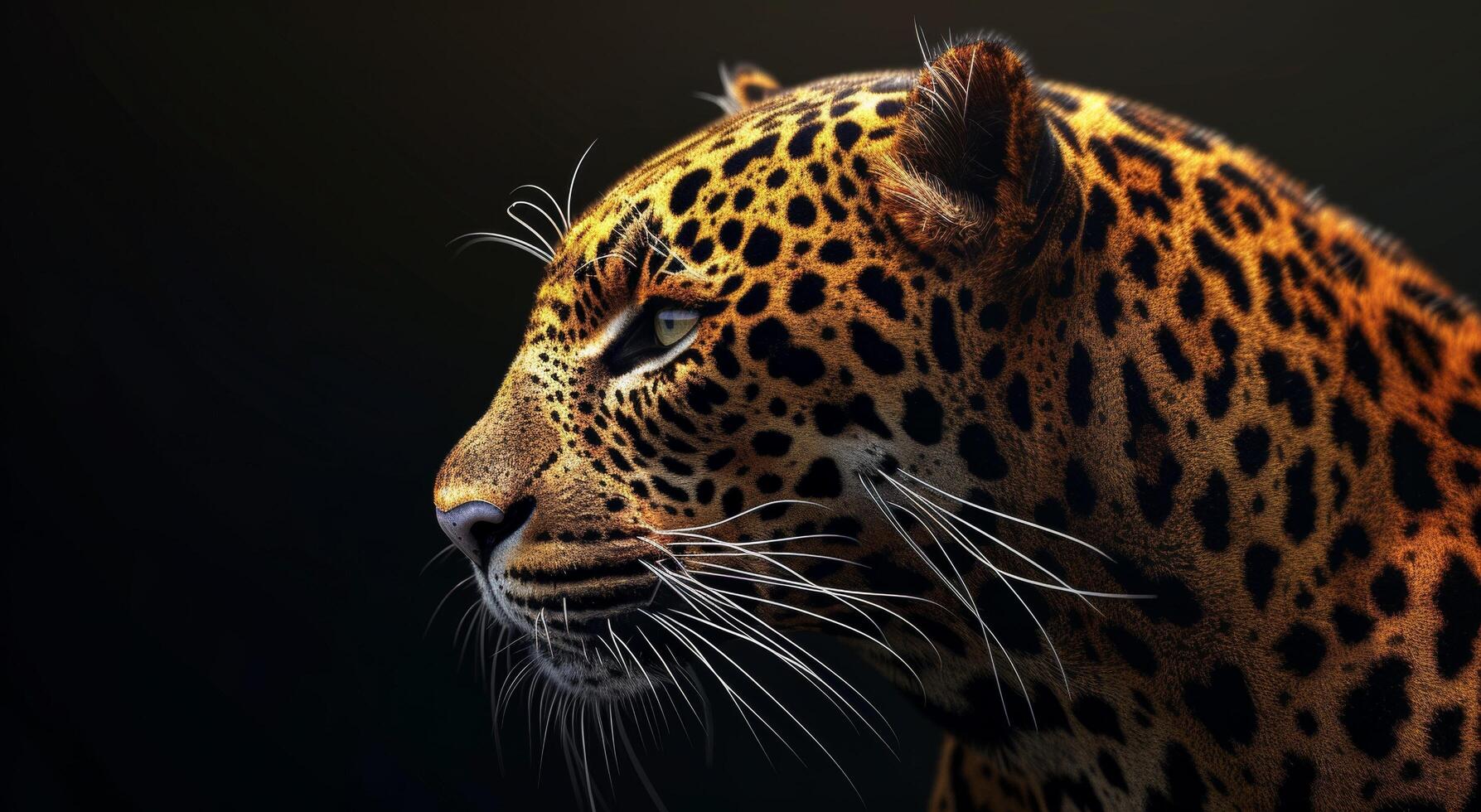 Majestic Leopard Profile Against Dark Background photo