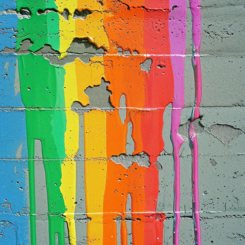 Colorful paint dripping on a concrete wall photo
