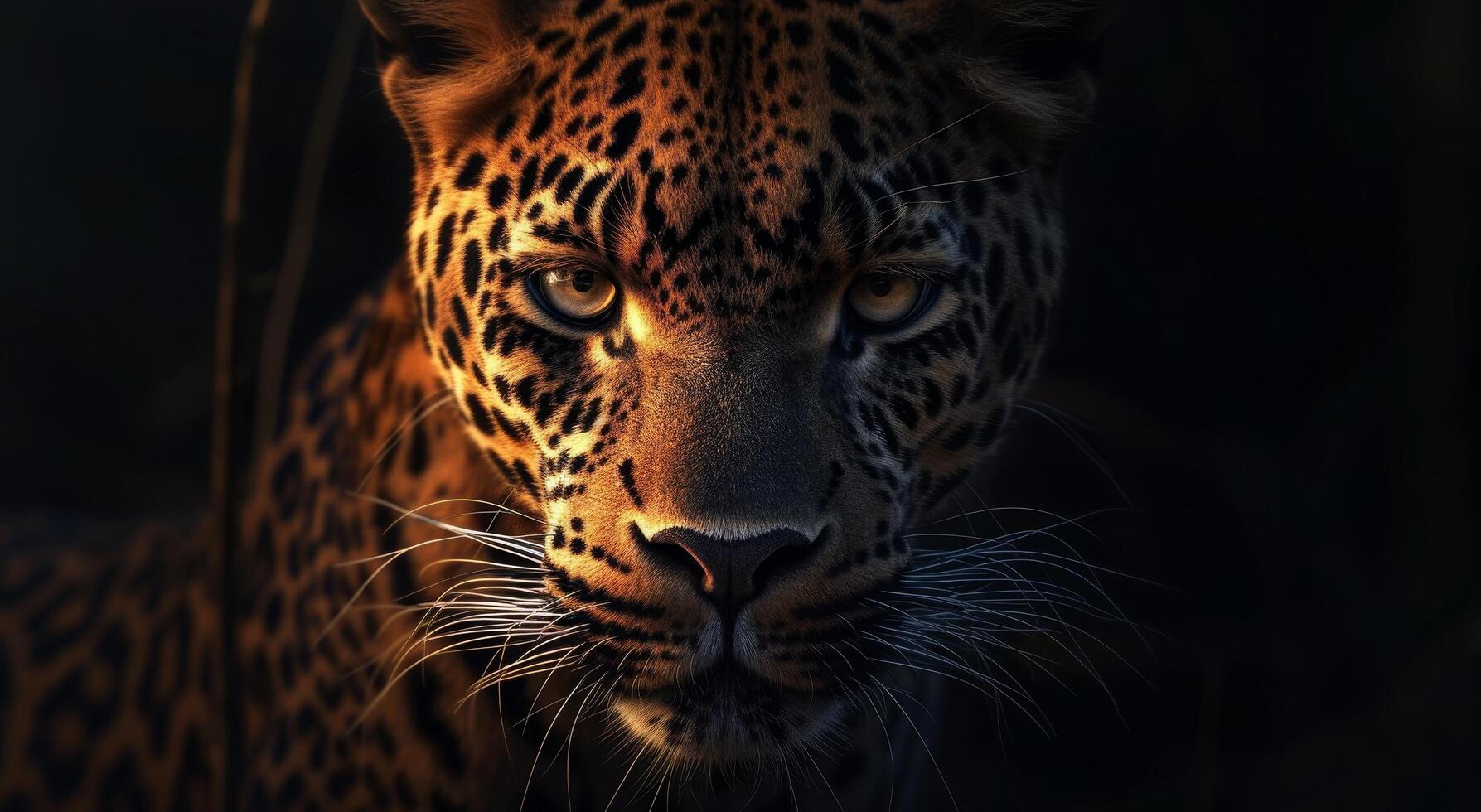 Intense gaze of a majestic leopard in the shadows photo