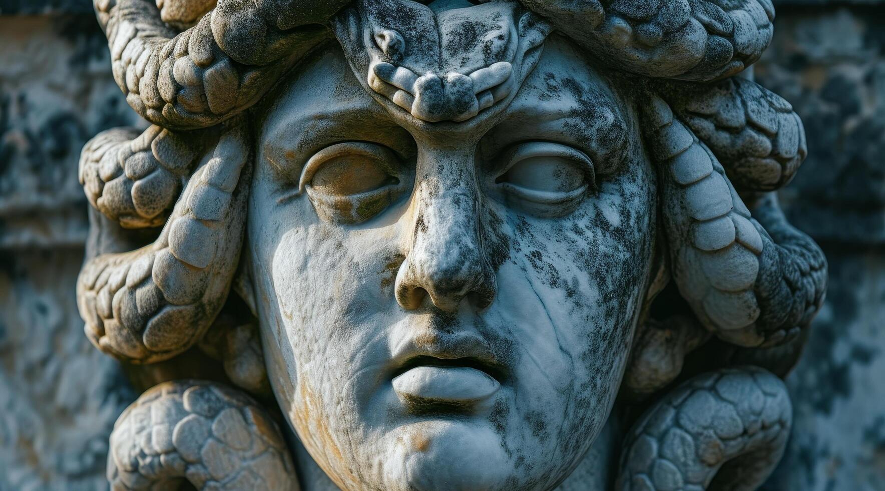 Close up of an Ancient Stone Sculpture with Intricate Details photo