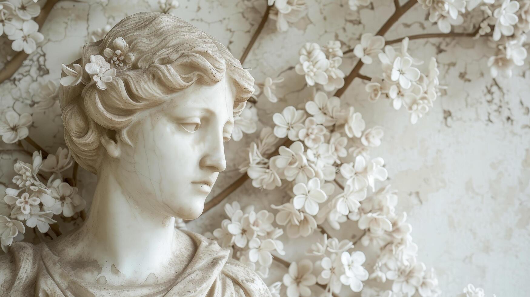 Classical statue with floral adornment photo