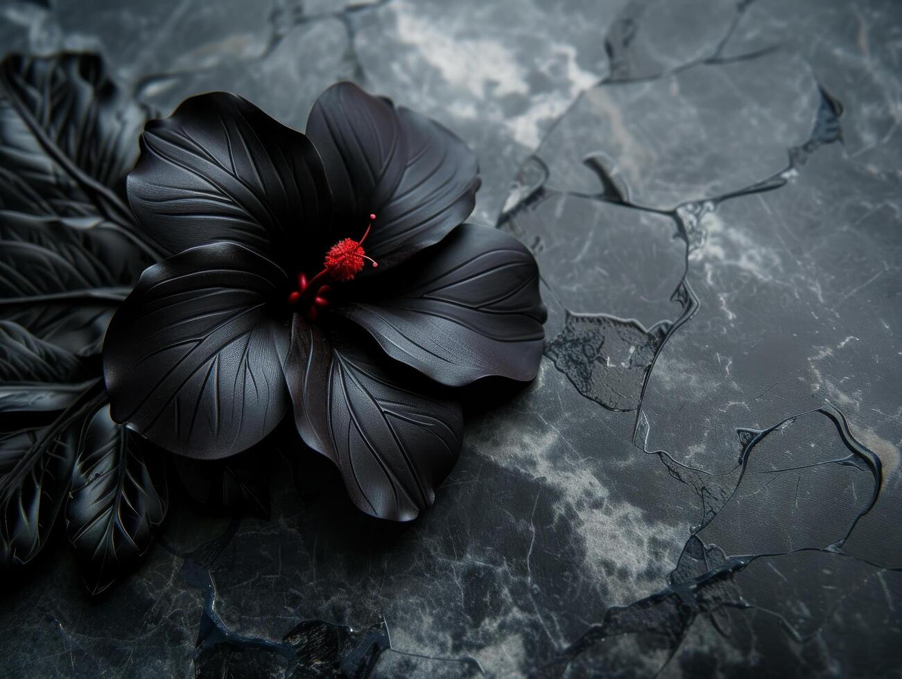 Elegant black flower on a textured dark background photo