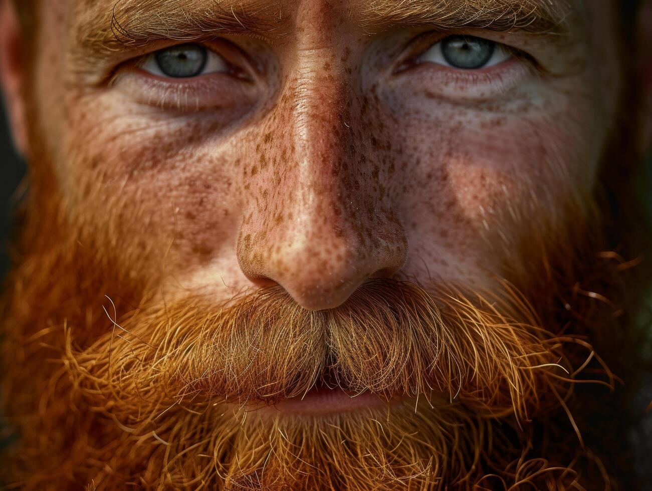 Close up Portrait of a Man with a Red Beard and Blue Eyes photo