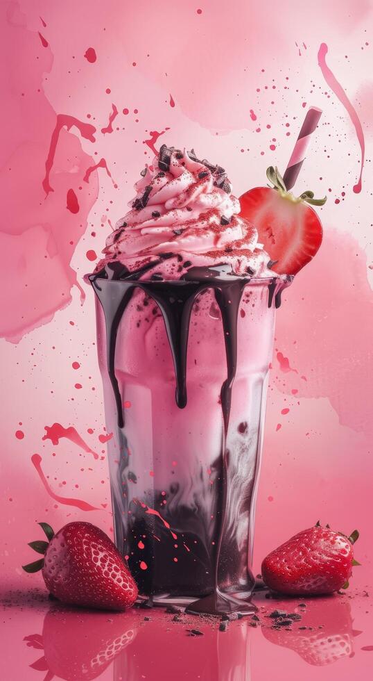 Strawberry Milkshake Splashing Over Glass photo