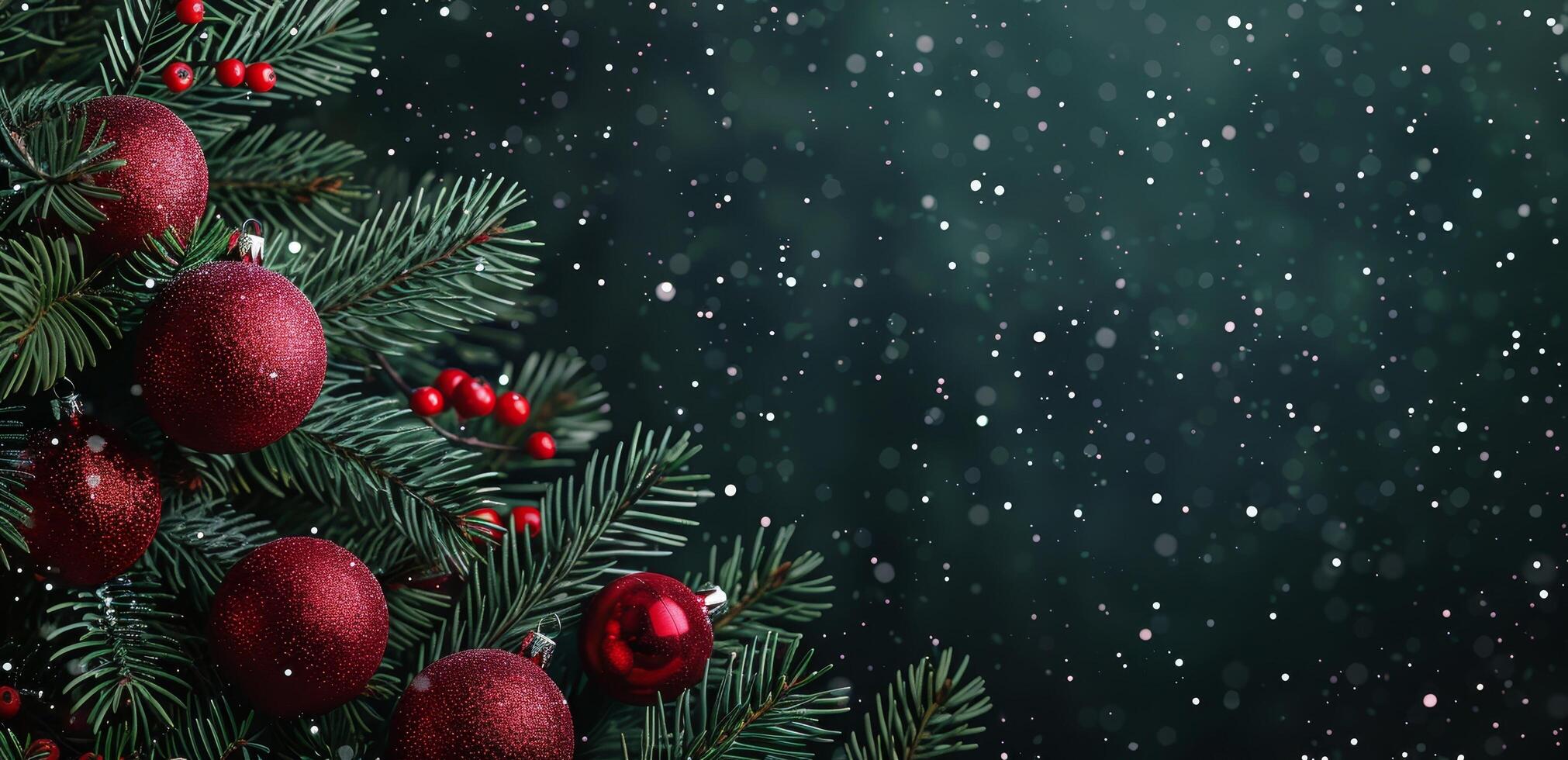 Festive Christmas Ornaments on a Tree with Snowfall photo