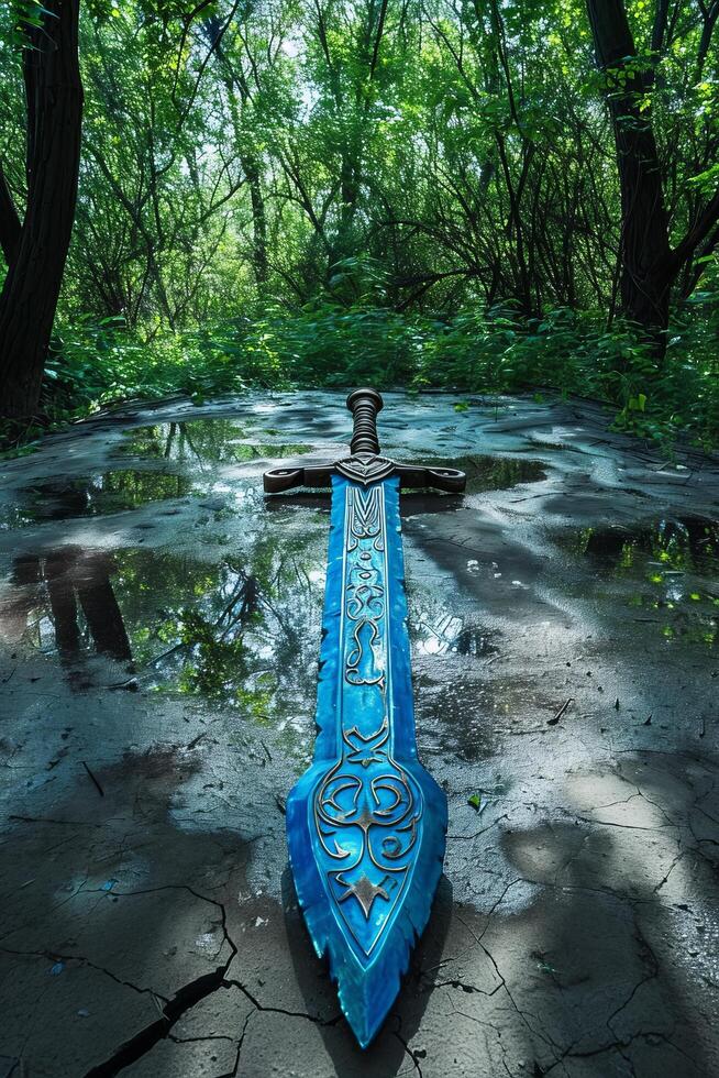 Mystical Sword in a Forest Clearing photo