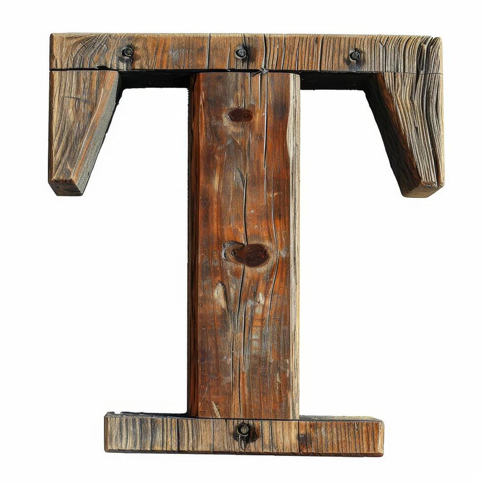 Wooden letter T isolated on white background photo