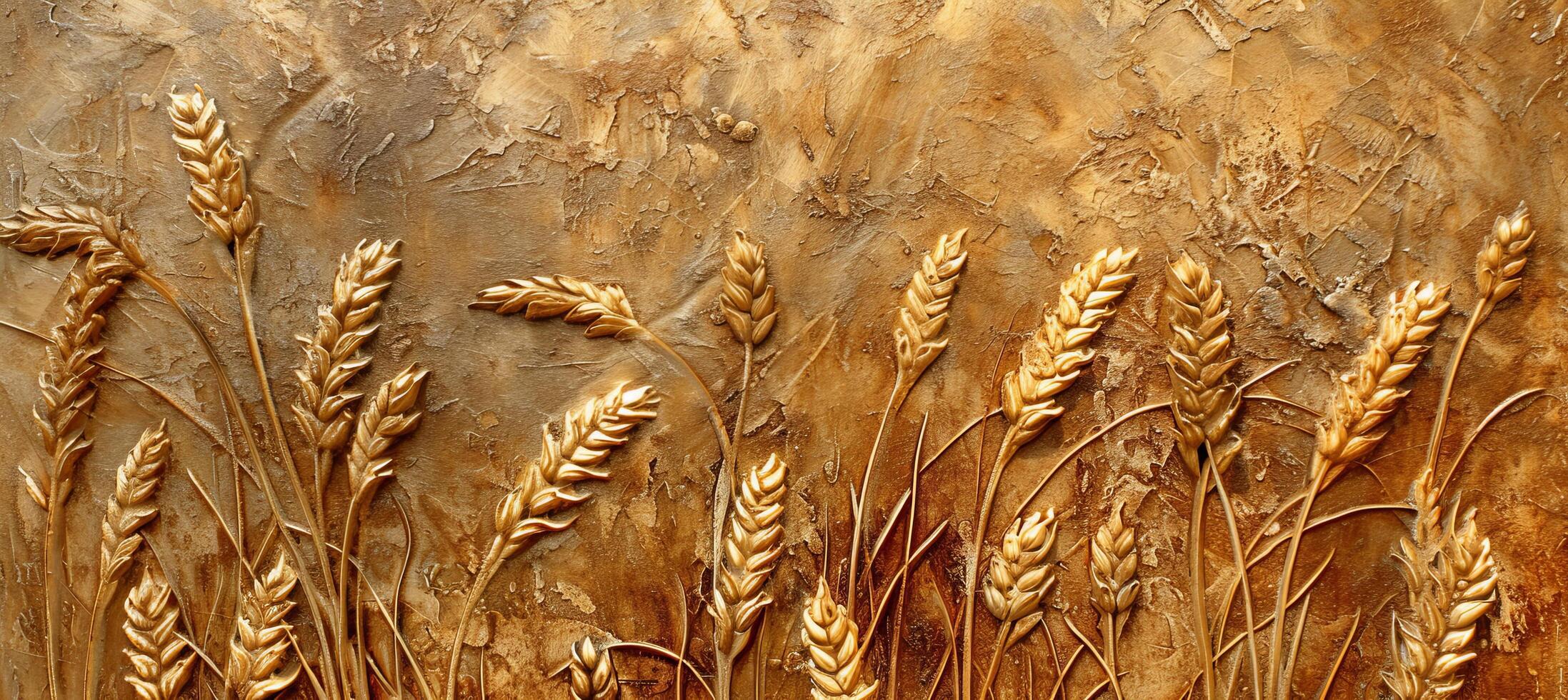 Golden wheat stalks embossed on a textured background photo