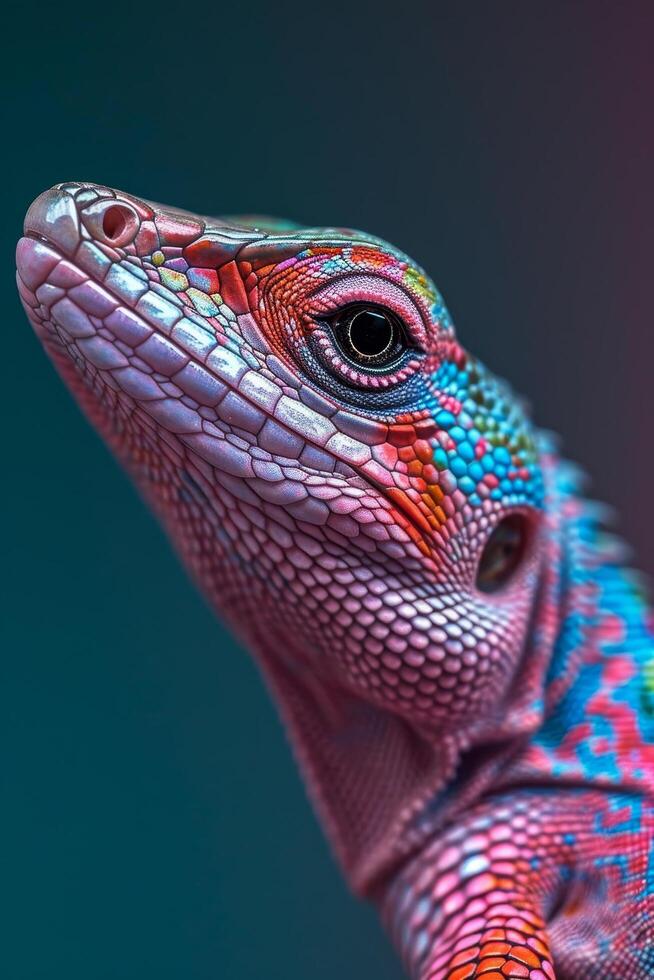 Close up of a Colorful Lizard with Intricate Scales photo