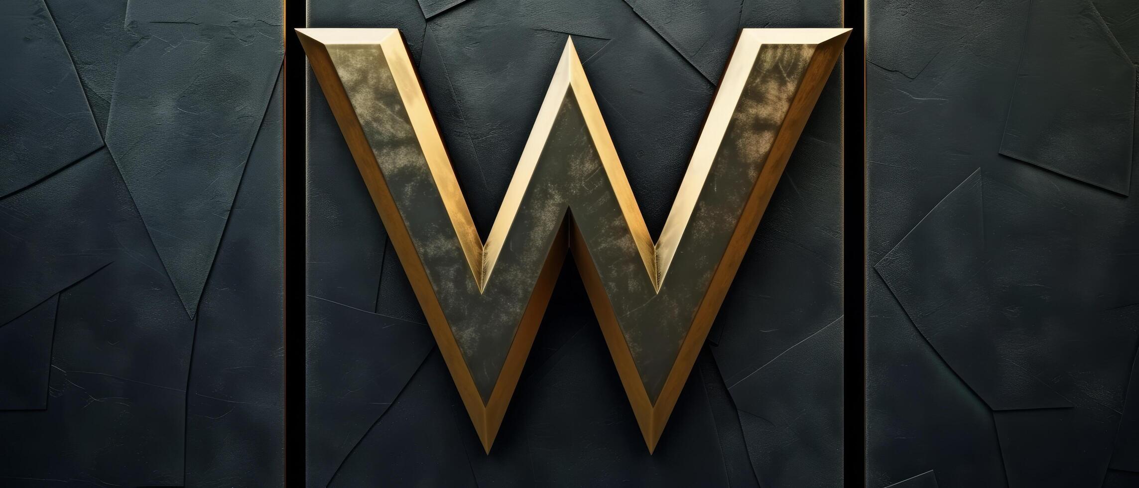 Golden letter W on a textured dark background photo