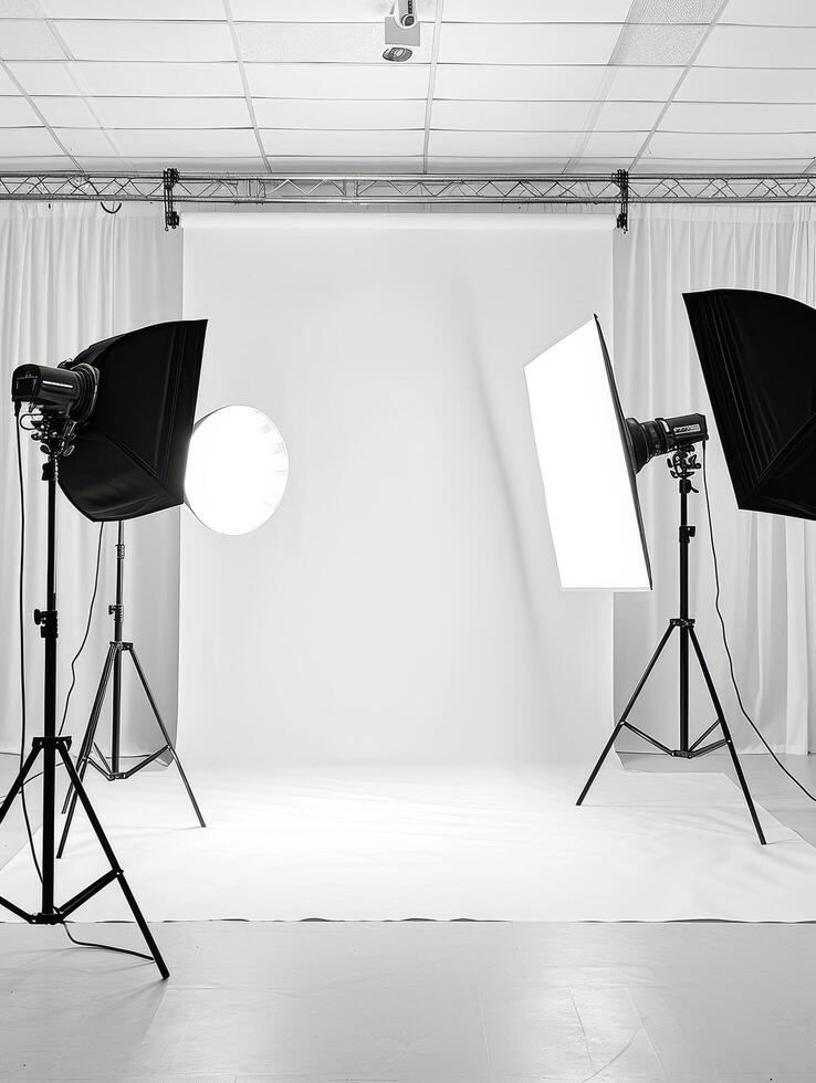 Professional photography studio setup with lighting equipment photo