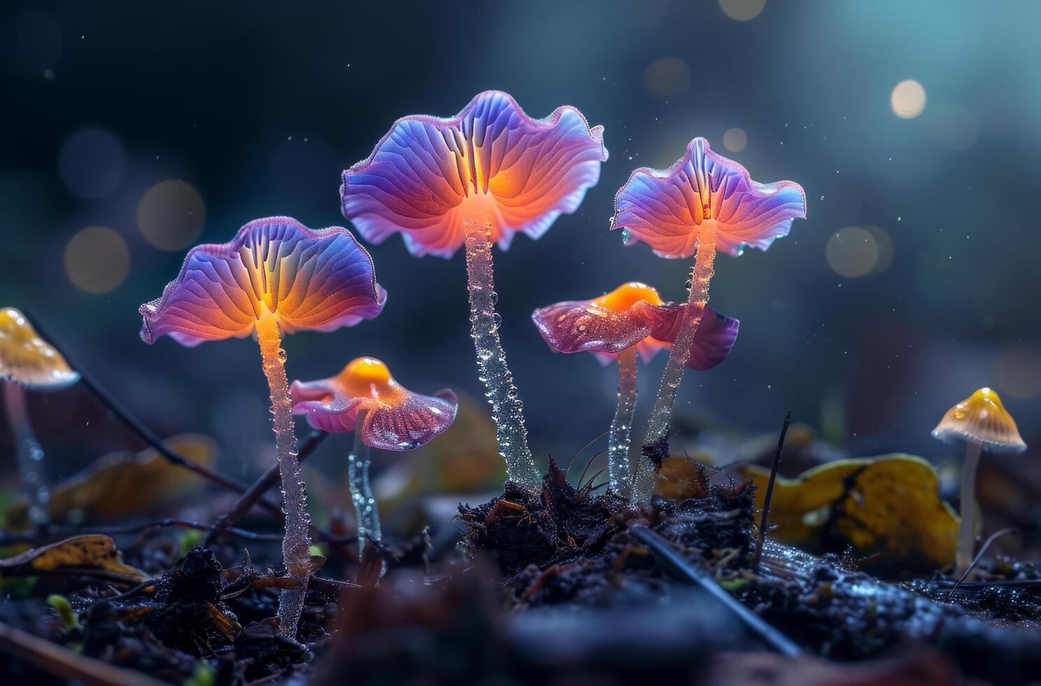 Enchanted Glowing Mushrooms in a Mystical Forest photo