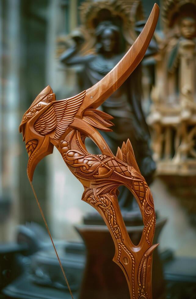 Intricately Carved Wooden Sculpture of a Mythical Creature photo