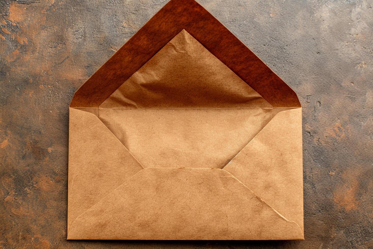 Open brown paper envelope on a textured background photo