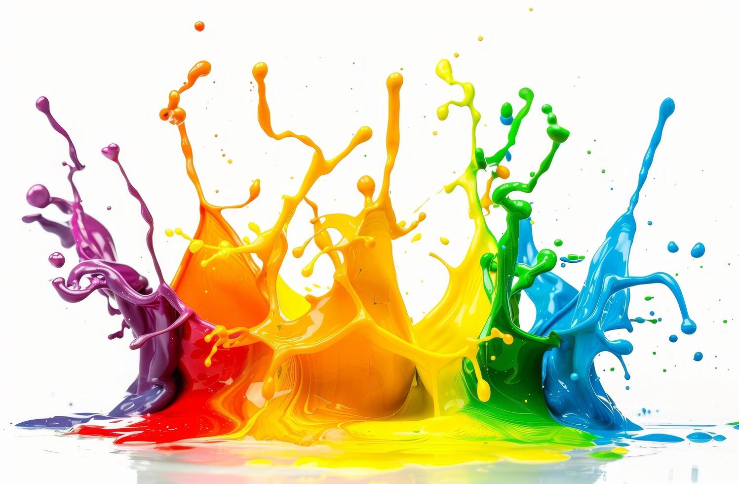Colorful paint splashes isolated on white background photo
