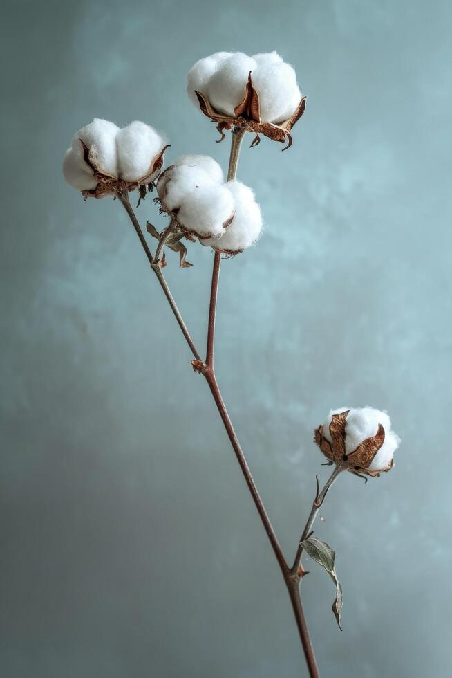Close up of Cotton Plant Bolls Against a Soft Background photo