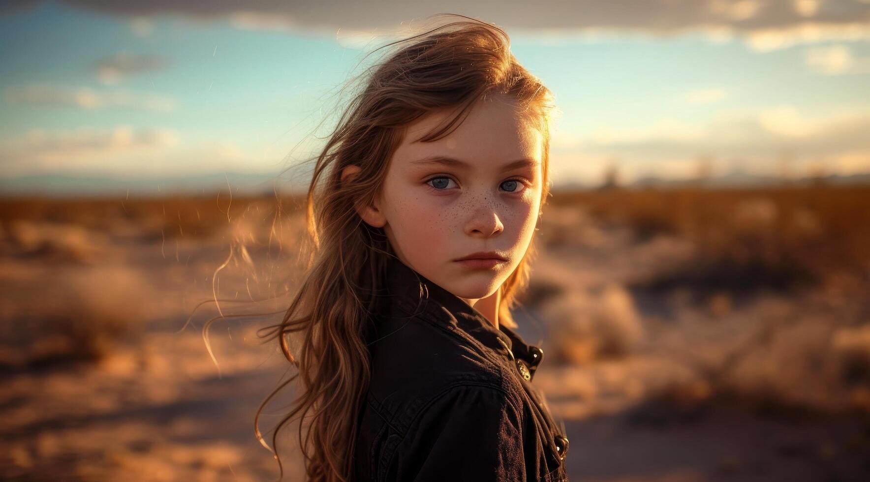 Serene Young Girl in a Sunset Field photo