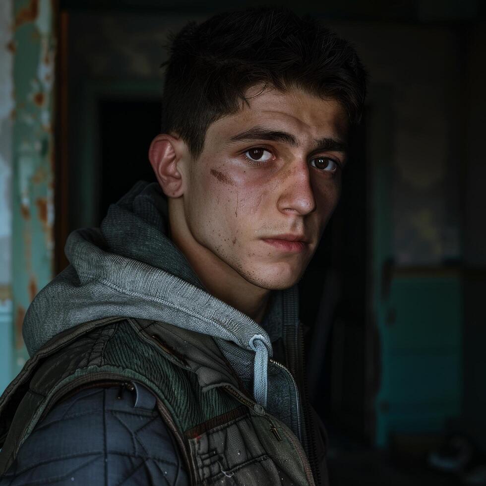 Portrait of a young man with a serious expression photo