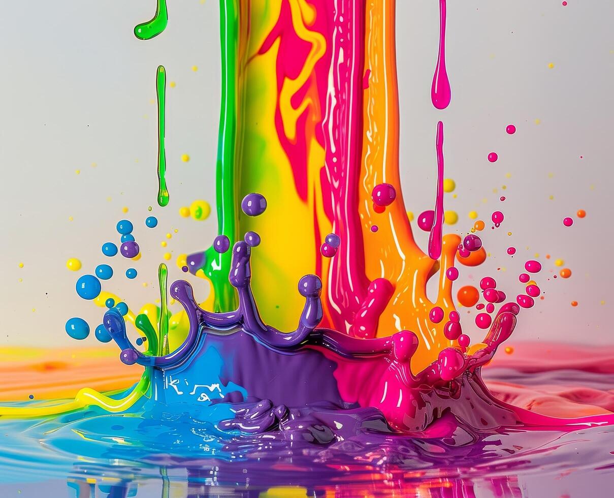 Vibrant Paint Splashes on Colorful Background photo