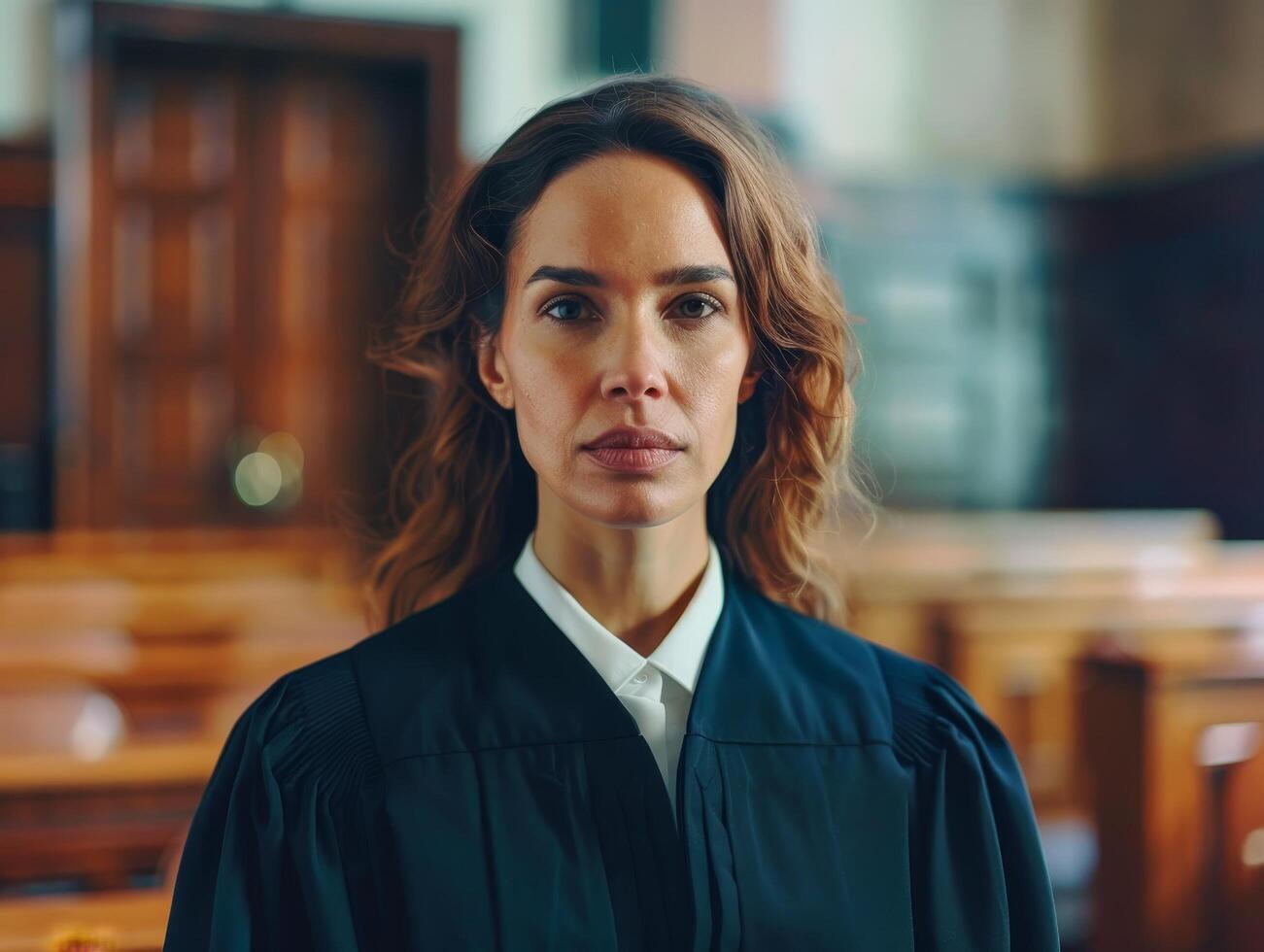 Confident female lawyer in courtroom photo