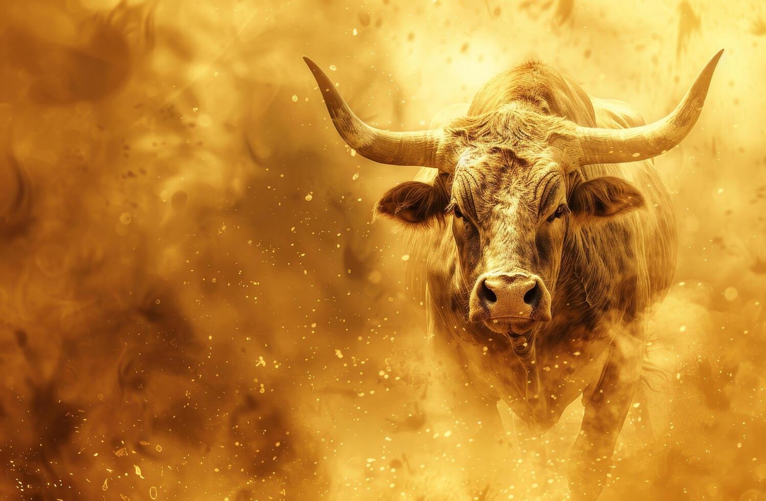 Majestic Bull Surrounded by Golden Dust photo