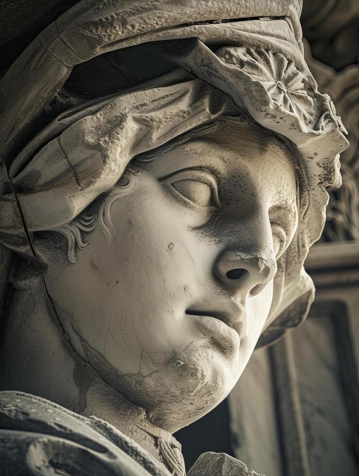 Close up of a classical sculptures face photo