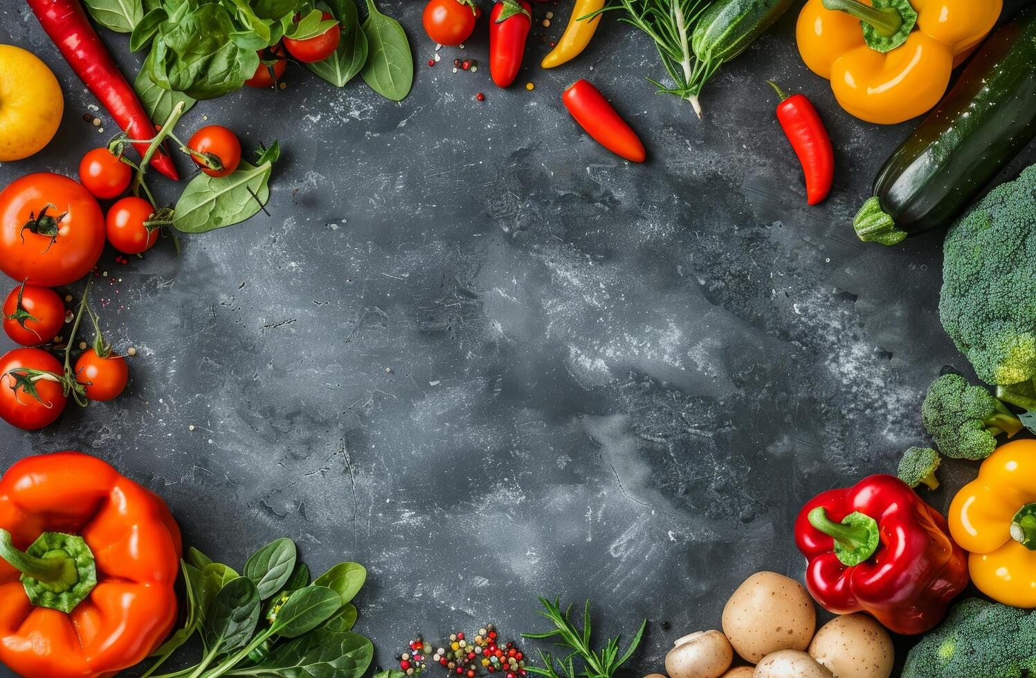 Assortment of fresh vegetables on a dark background photo