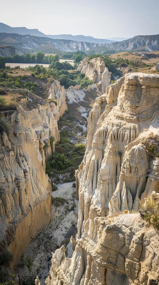 Scenic view of eroded rock formations in a desert landscape photo