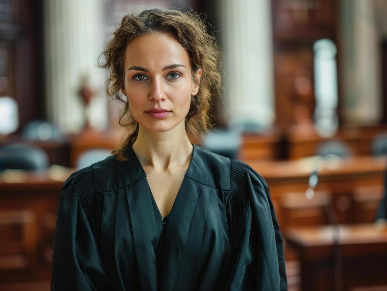 Confident female lawyer in courtroom photo