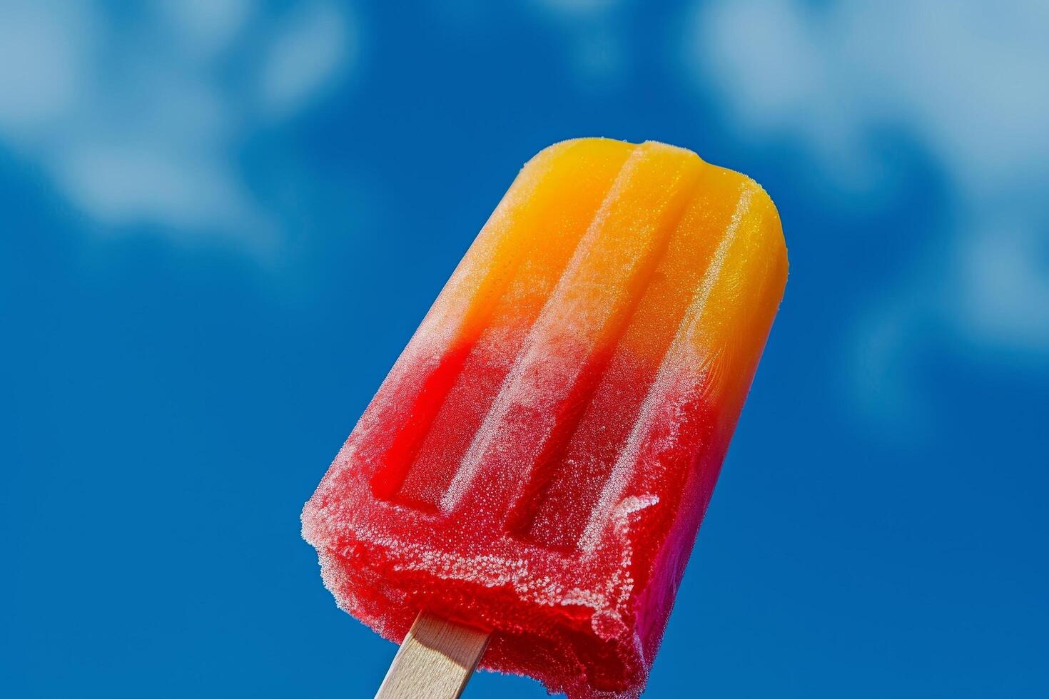 Colorful popsicle against a blue sky background photo