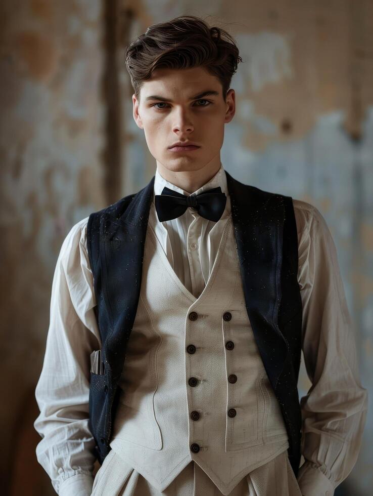 Handsome young man dressed in vintage formal wear photo