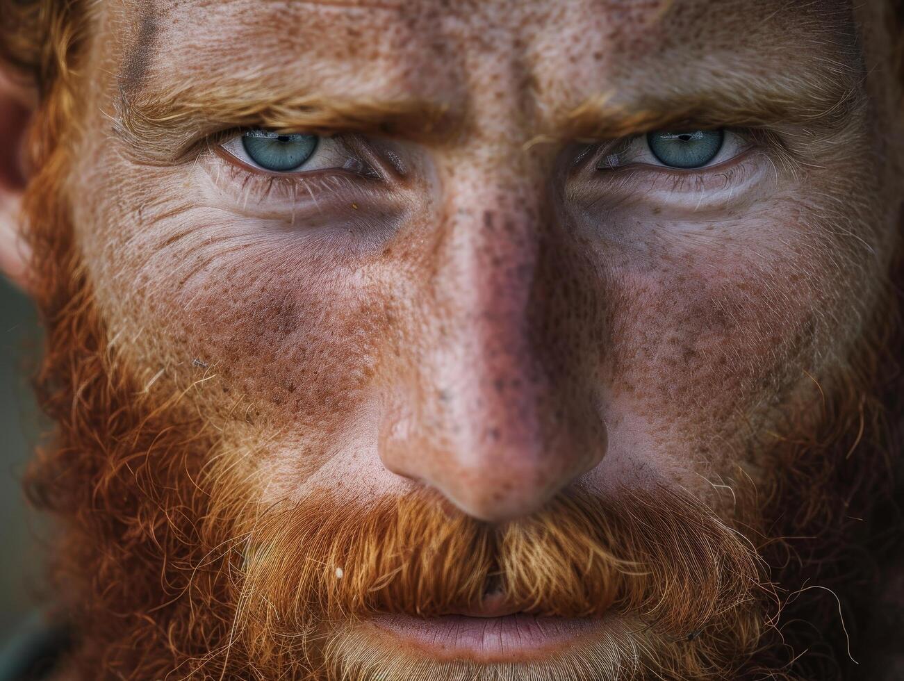 Close up Portrait of a Man with Intense Blue Eyes and Red Beard photo