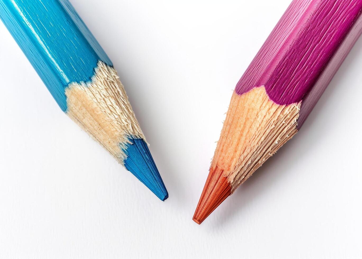 Two colored pencils on a white background photo