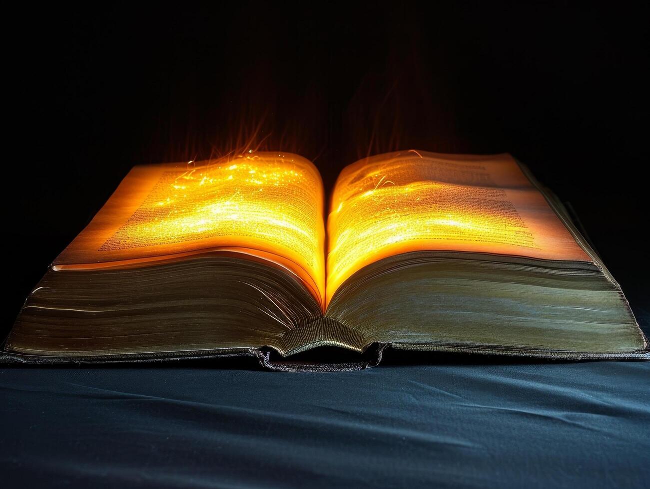 Magical Book with Glowing Pages on a Dark Background photo